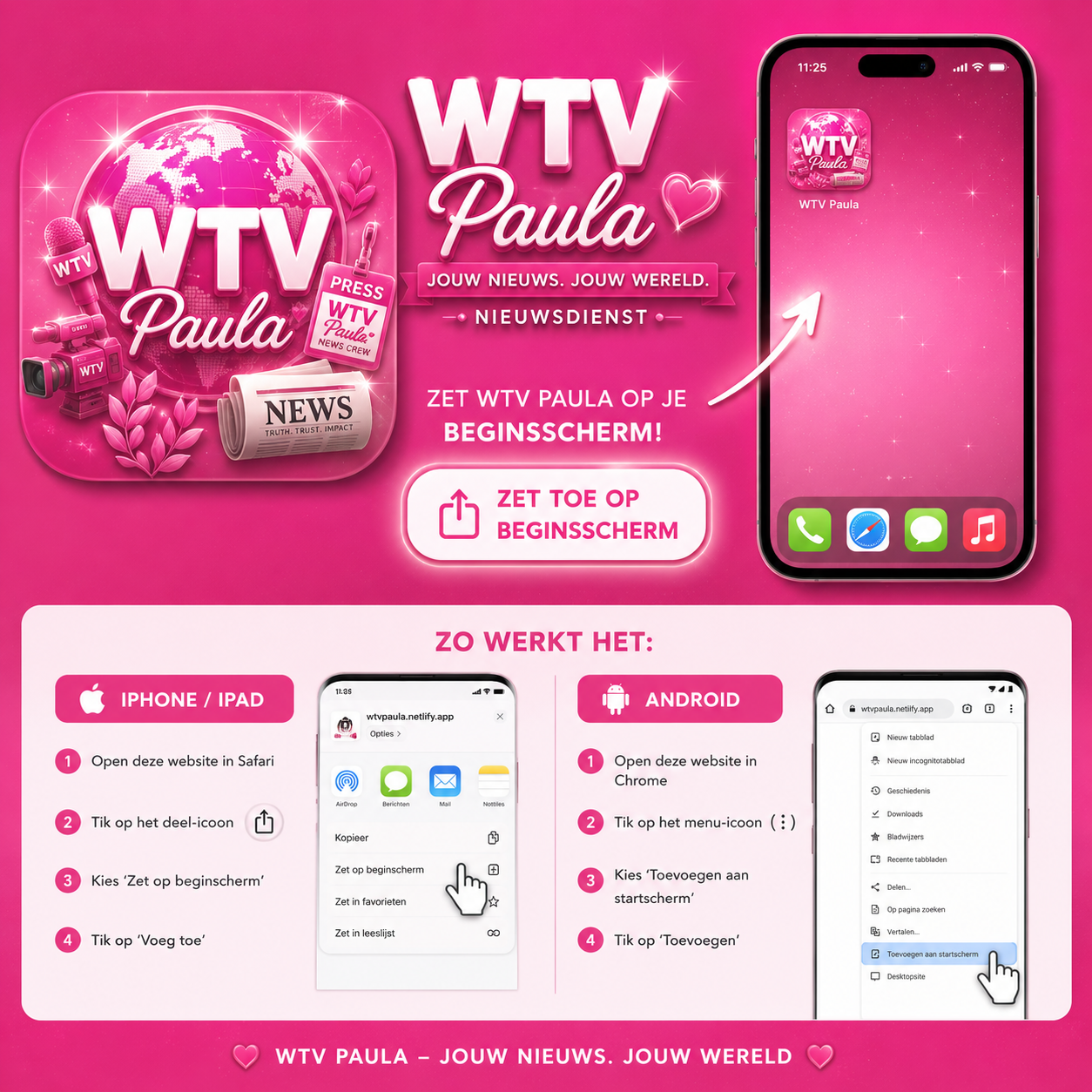 Handleiding om WTV Paula op beginscherm te zetten